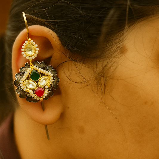 Oxidised Pachi Kundan Earcuff