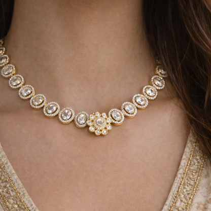 American Diamond Golden Choker Set