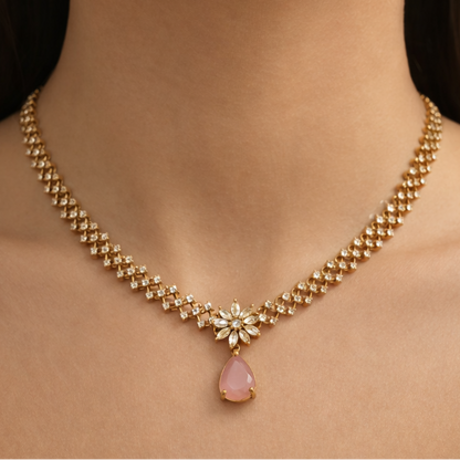 Daisy Diamond Lookalike Necklace (Light pink)
