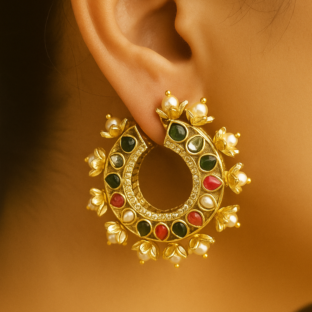 Lotus Kundan Hoops