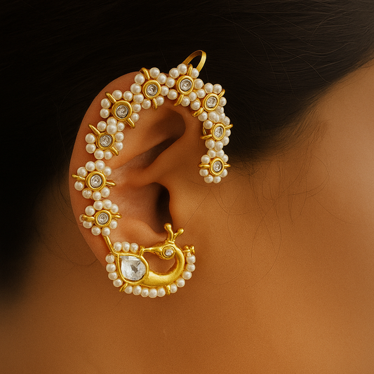 Royal Pearl Kundan Earcuff Earrings