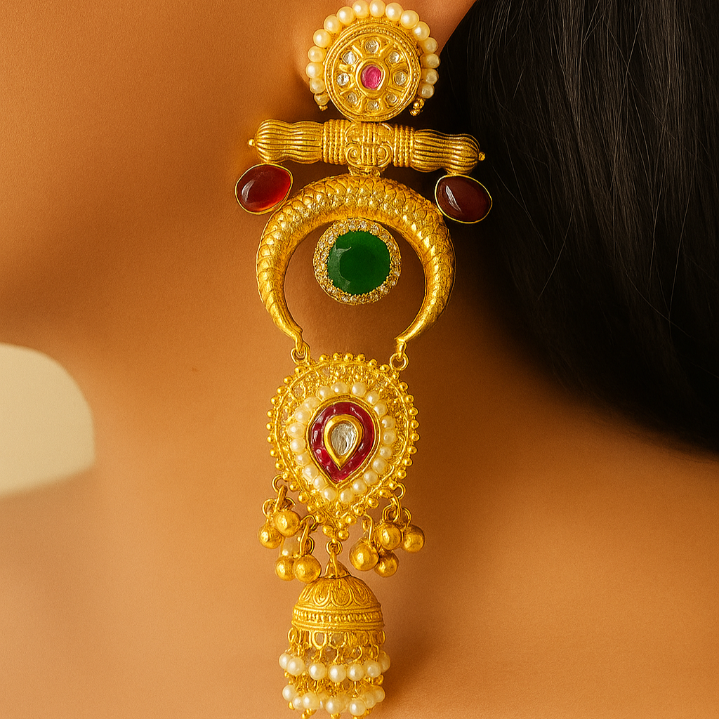 Rivaah Handcrafted gold plated earrings (purple and green)