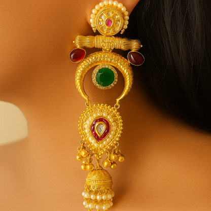 Rivaah Handcrafted gold plated earrings (purple and green)