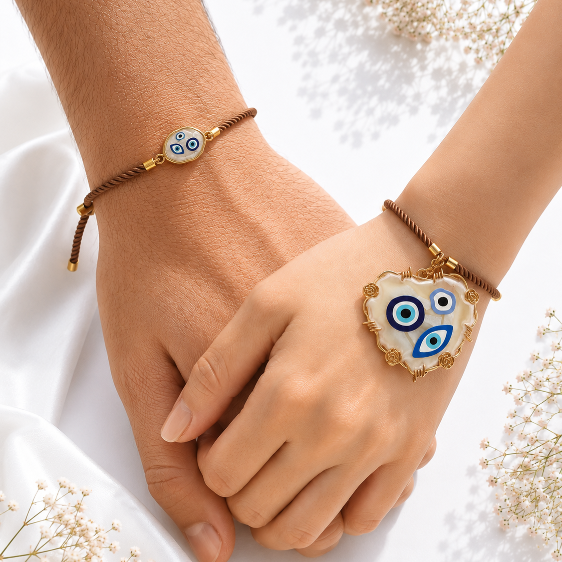 Dil Evil Eye Thread Couple Matching Rakhi For Bhai & Bhabhi