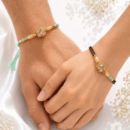 Shrey Multicolored Stone Bhai Rakhi & Mangalsutra Bracelet For Bhabhi