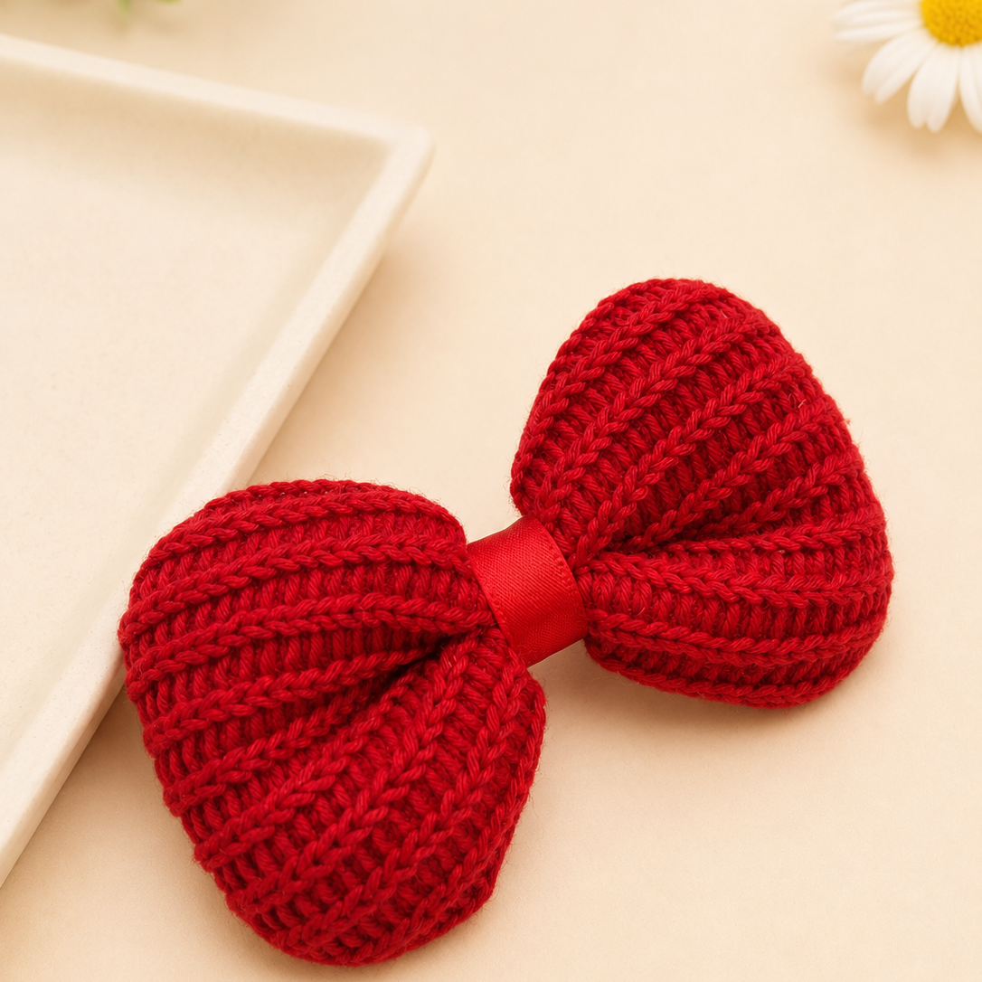 Bella Handcrafted Knitted Bow Hair Clip