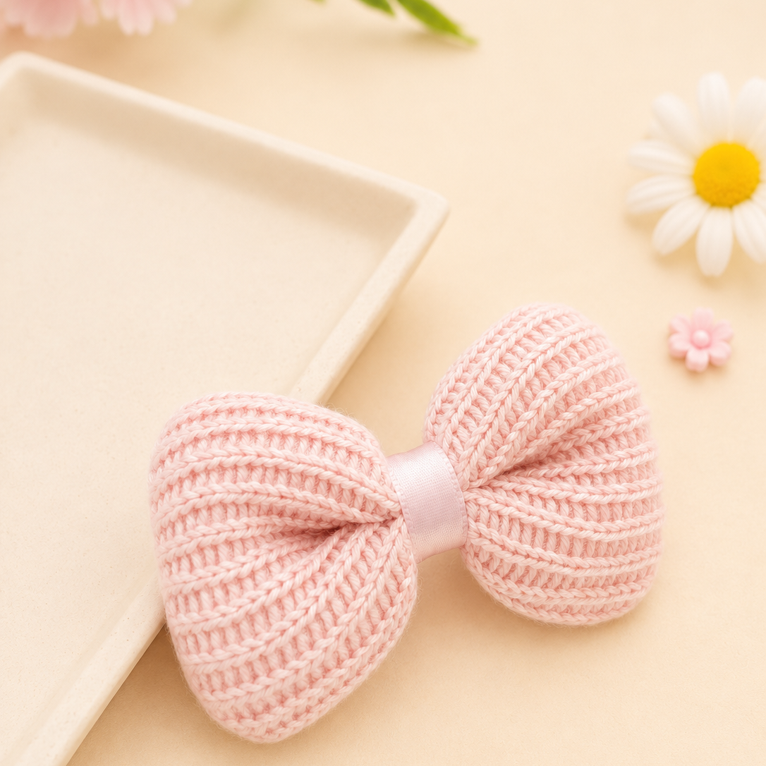 Bella Handcrafted Knitted Bow Hair Clip