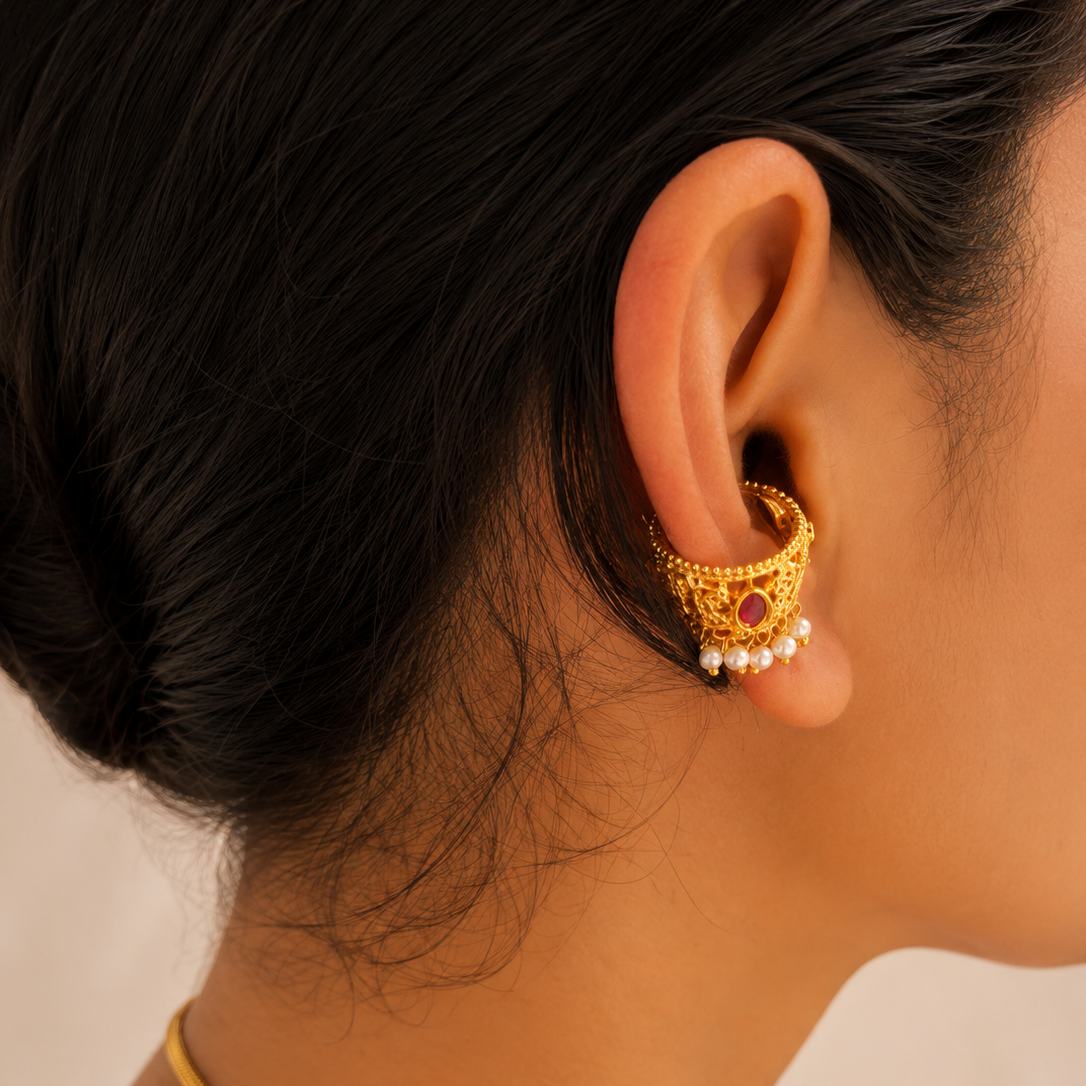 Siri Golden Pearl Bugadi Earrings
