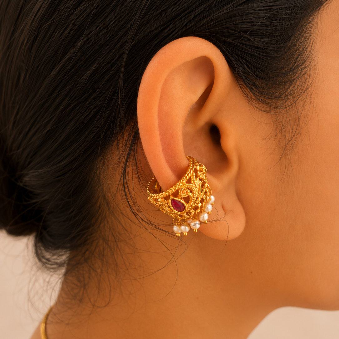 Siri Golden Pearl Bugadi Earrings