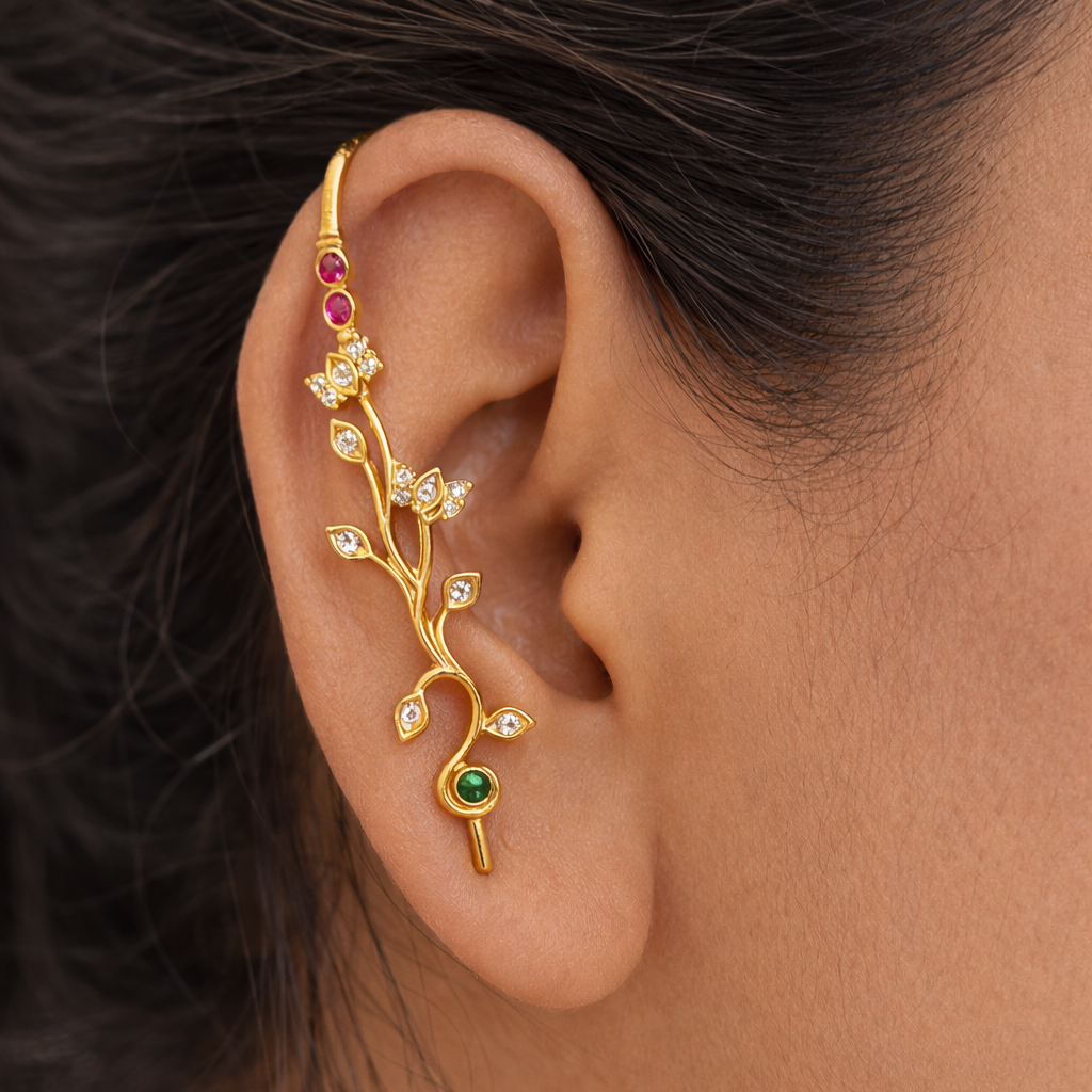 Golden Vine Stone Needle Earcuff
