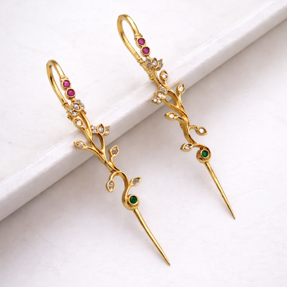 Golden Vine Stone Needle Earcuff