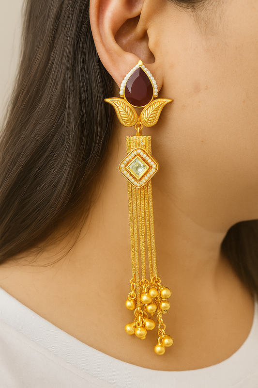 Kashmiri Earrings in Kundan Stone