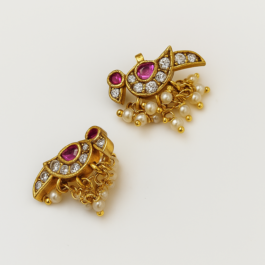 Jadau Kundan Pearl Bird Bugadi -set of 2