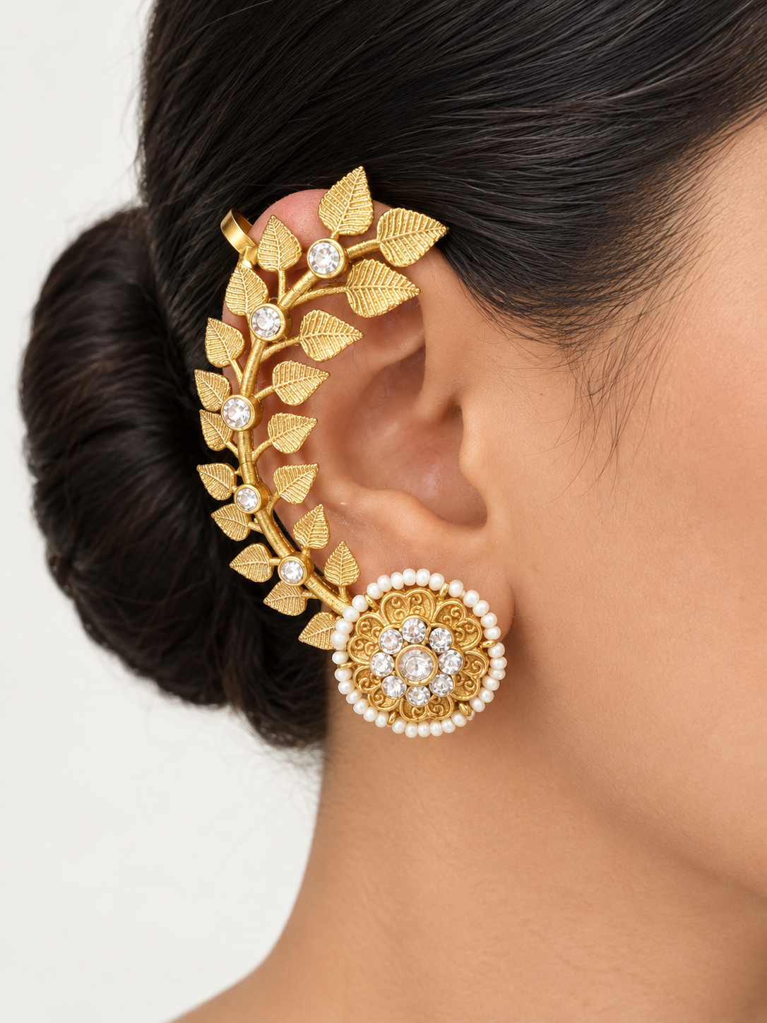 Ornate Gold Leaf Ear Cuff Earrings