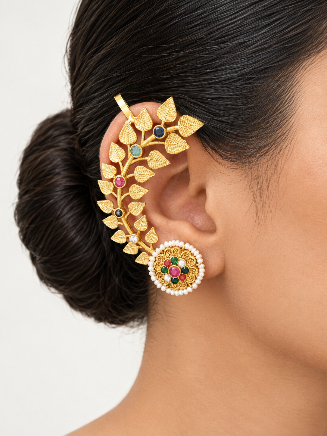 Ornate Gold Leaf Ear Cuff Earrings
