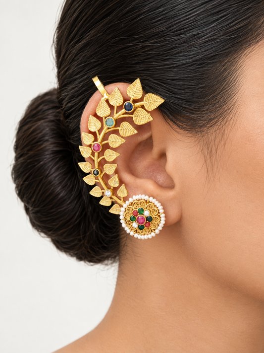 Ornate Gold Leaf Ear Cuff Earrings