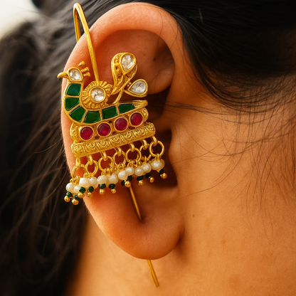 Ahalya Kundan Earcuffs Earrings- Set of 2