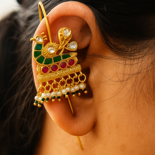 Ahalya Kundan Earcuffs Earrings- Set of 2