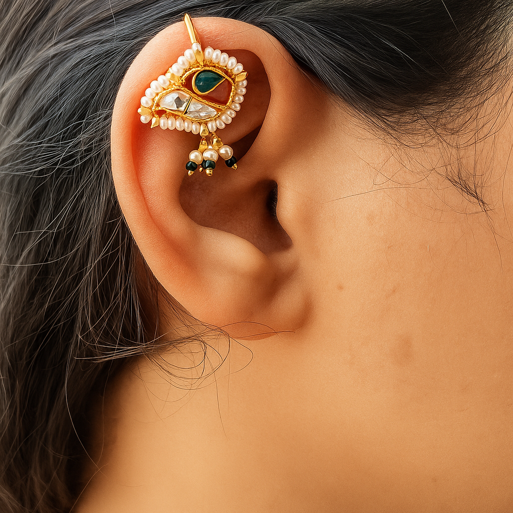 Pachi Kundan Pearl Bugadi clip ons - set of 2