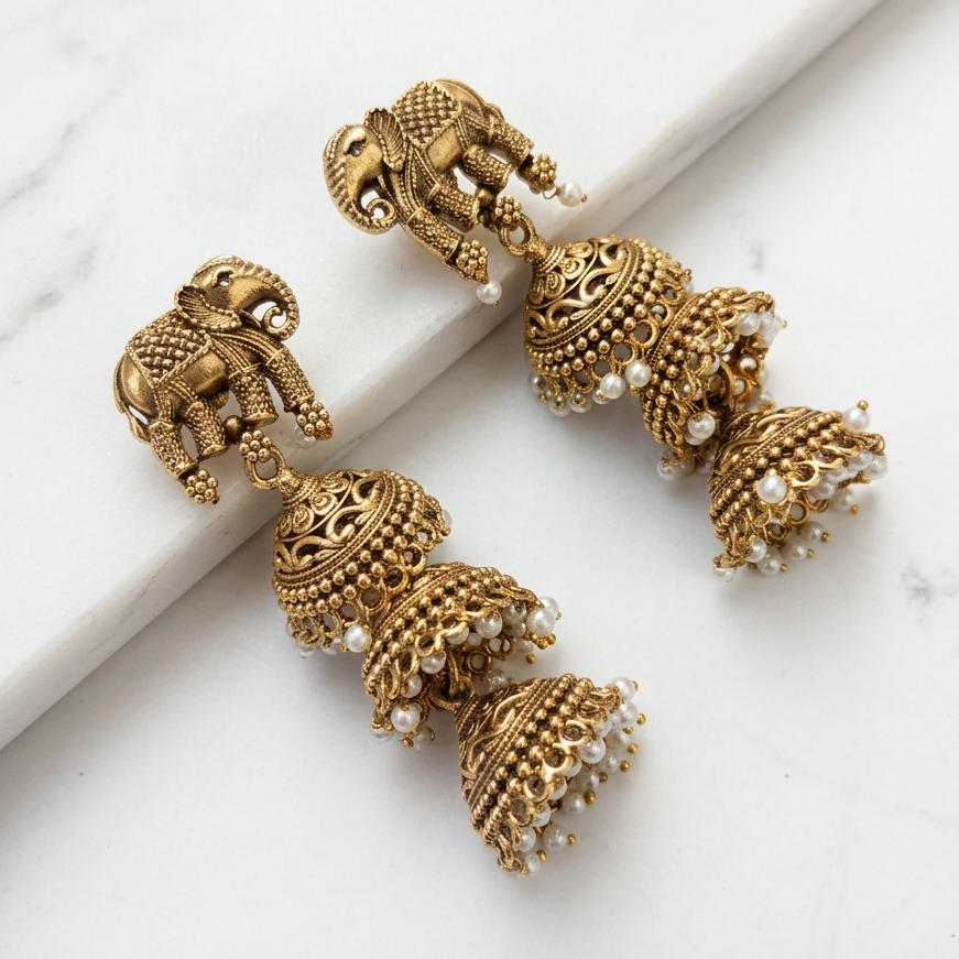Gajraj Golden Pearl Jhumka