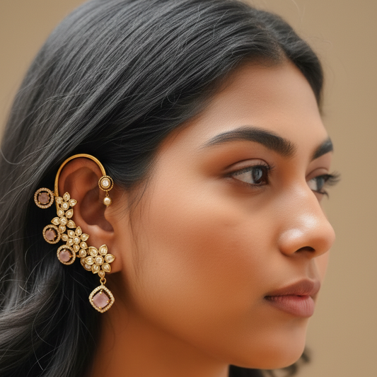 Floral Stone Earcuff Earrings