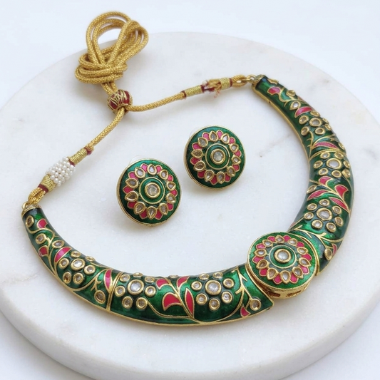 Meenakari Rajwadi Hasli Necklace Set