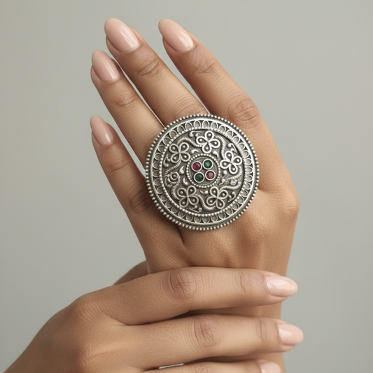 Handcrafted Oxidised Silver Statement Ring