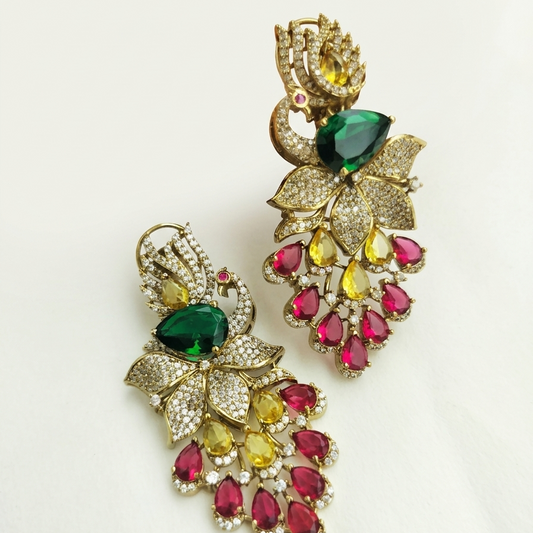 Regal Peacock CZ & Multi-Gemstone Statement Earrings