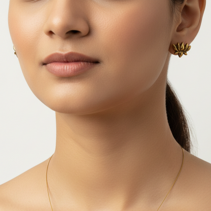 Lotus Charm Necklace & Earring Set – Minimal Gold-Toned