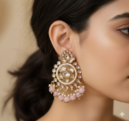 Kundan Pearl Chandbali (Light Pink)