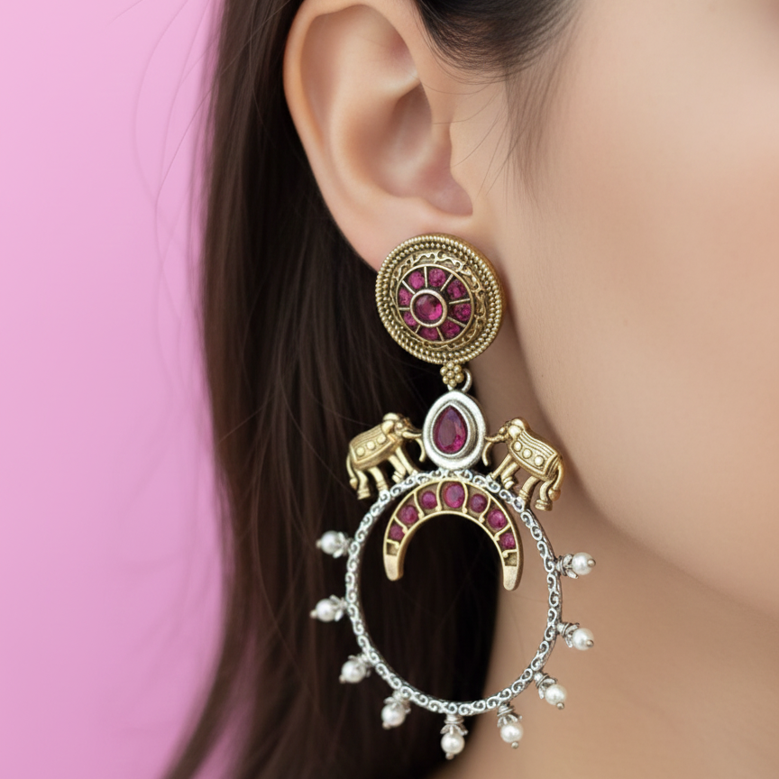 Pink Kemp Stone Dual Tone Earrings