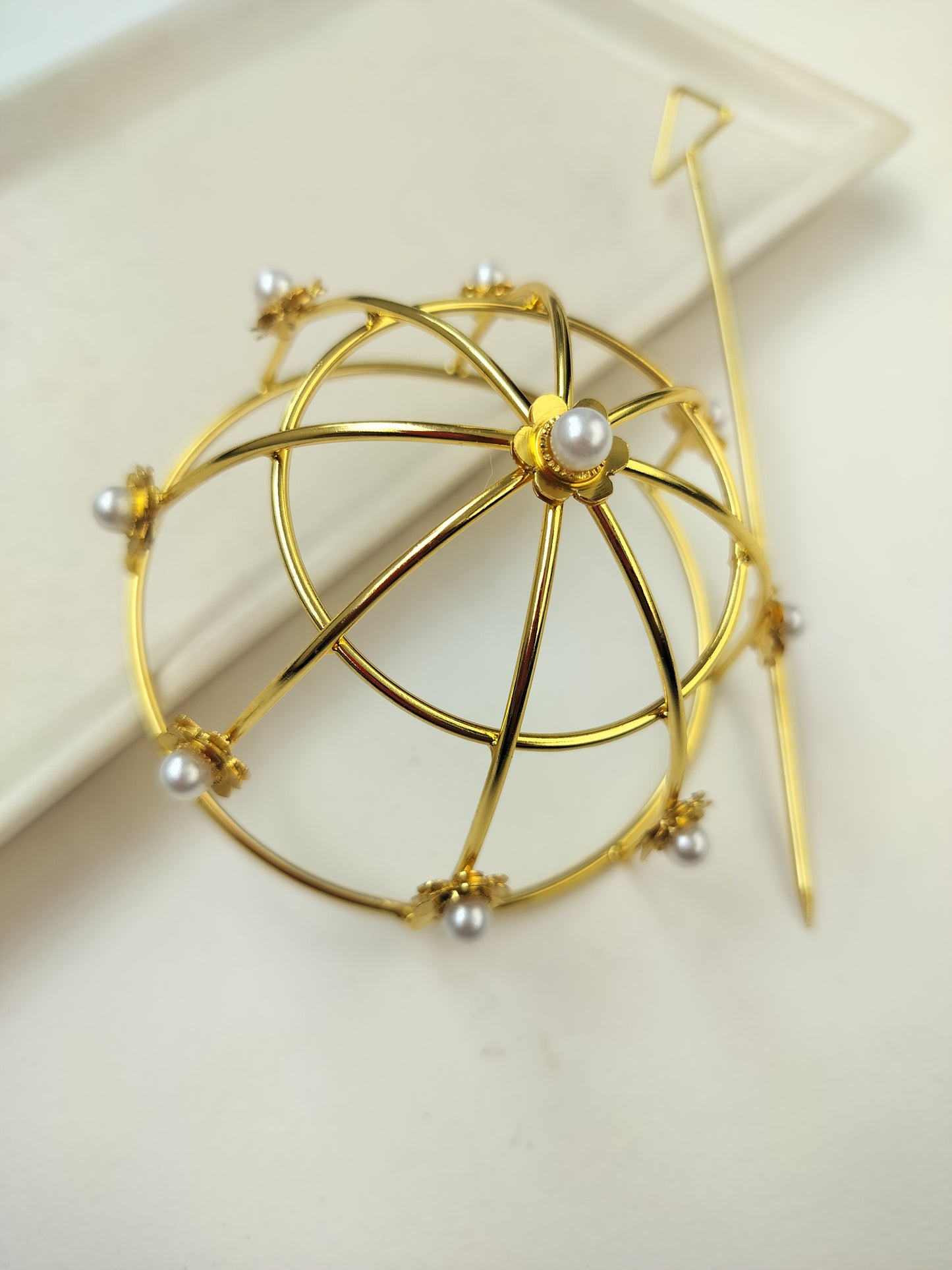 Bold Minimal Brass Hair Bun Cage with bun stick