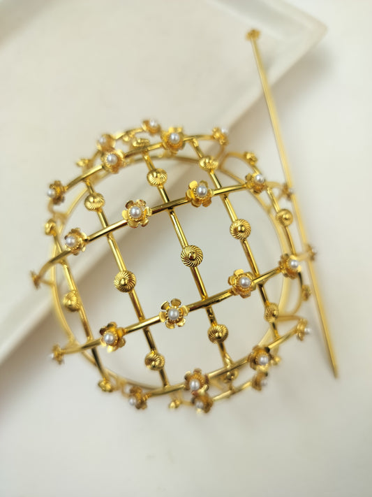 Bahara Brass Pearl Hair Bun Cage