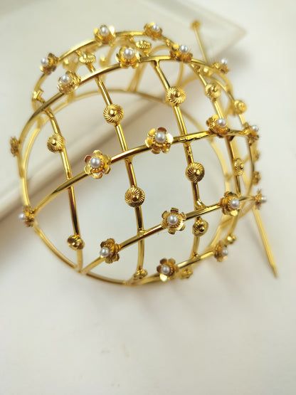 Bahara Brass Pearl Hair Bun Cage