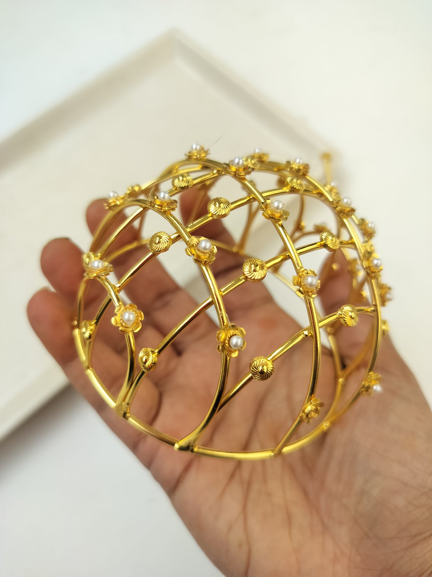 Bahara Brass Pearl Hair Bun Cage