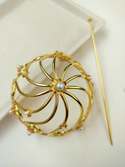 Twisted Brass Hair Bun Cage with bun stick