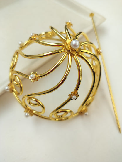 Twisted Brass Hair Bun Cage with bun stick