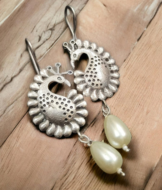 Shree Pearl Silver lookalike Oxidised Drops