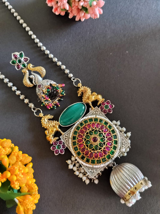 Trishi Pink & Green Dual tone Pendant set