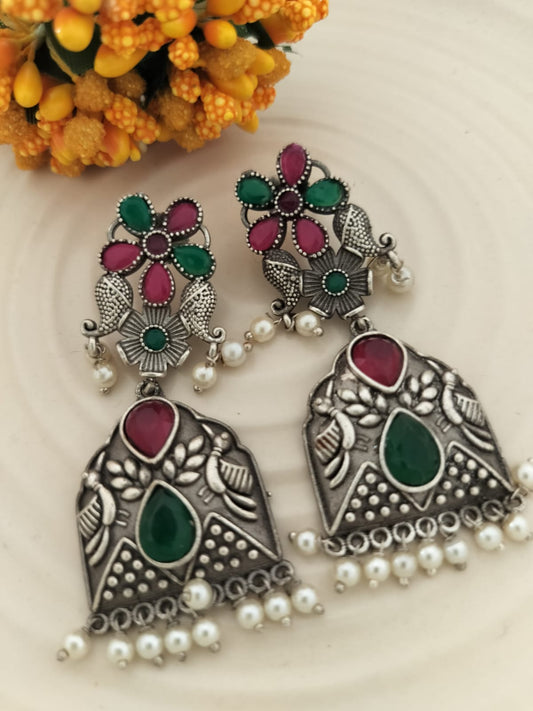 Light weight Oxidised Earrings (Pink & Green)