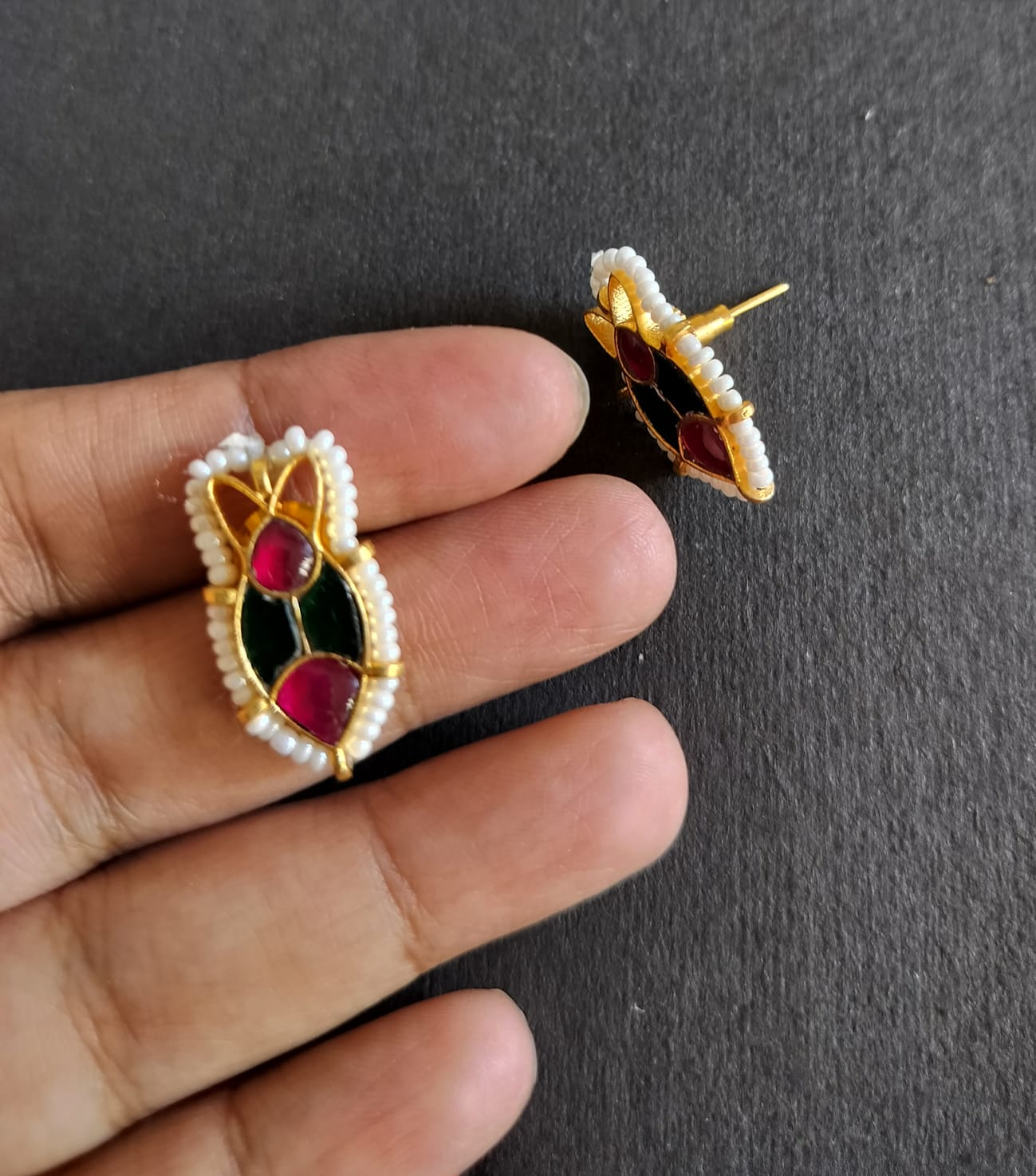Green & Pink Fish Studs