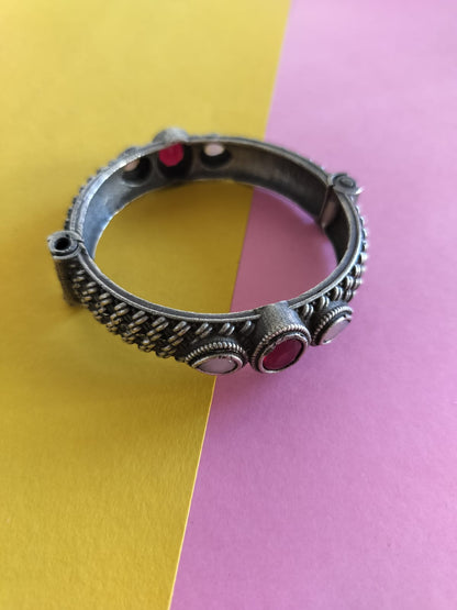 Silver lookalike Pink Stone Kada