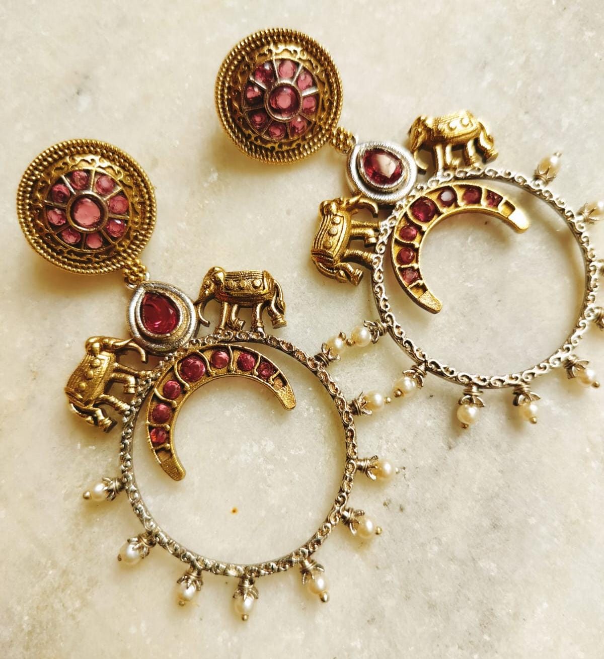 Pink Kemp Stone Dual Tone Earrings