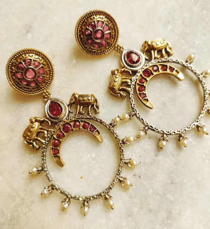 Pink Kemp Stone Dual Tone Earrings