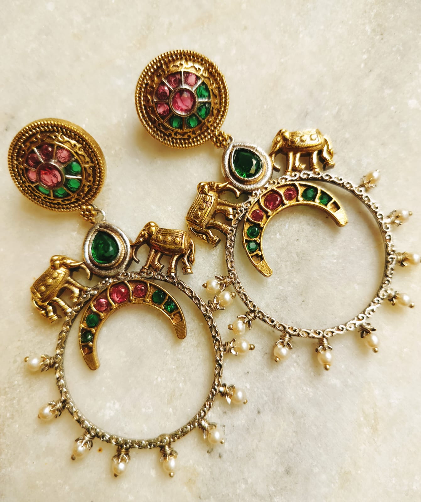 Pink & Green Kemp Stone Dual Tone Earrings