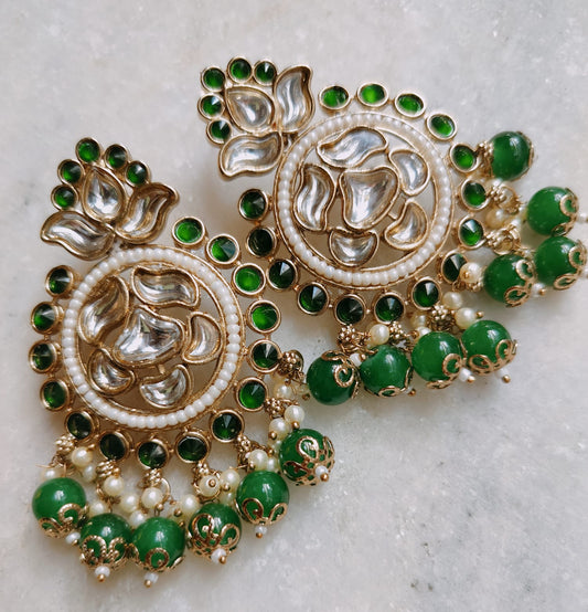 Kundan Pearl Chandbali (Green)