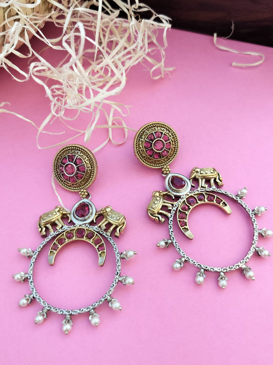 Pink Kemp Stone Dual Tone Earrings