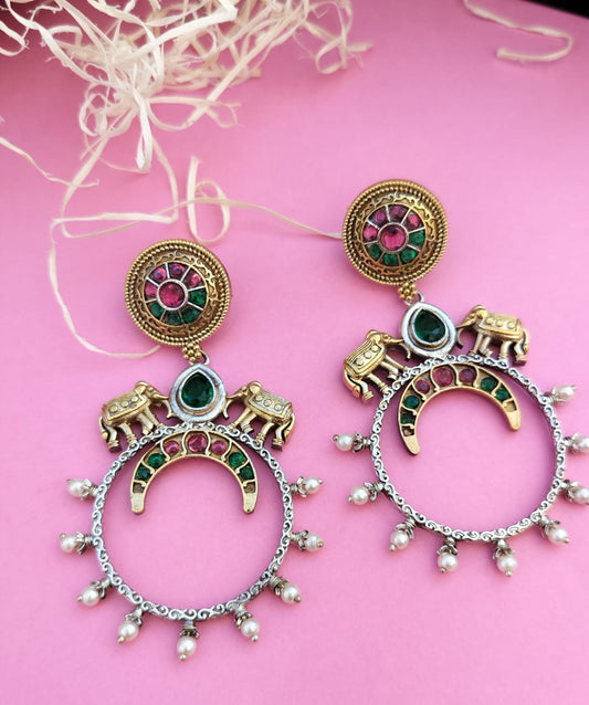 Pink & Green Kemp Stone Dual Tone Earrings