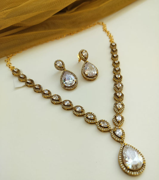 Alia American Diamond Necklace Set (White)