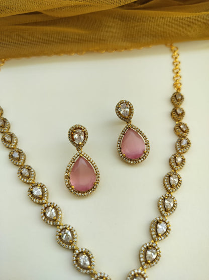 Alia Diamond Lookalike Necklace set (Light Pink)